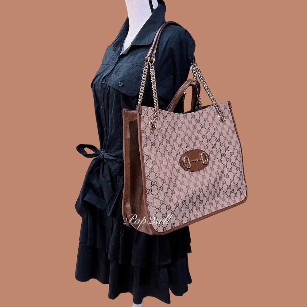 NEW Gucci Horsebit GG Supreme Monogram Canvas Large Top Handle Tote Bag - Picture 3 of 13